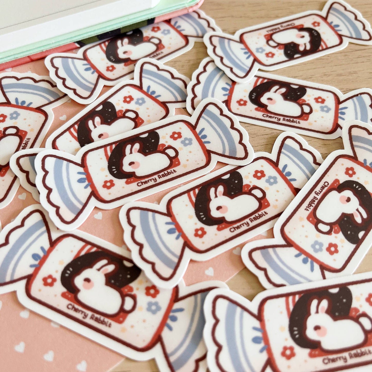 Cherry Rabbit Vinyl Die Cut Sticker - White Rabbit Candy