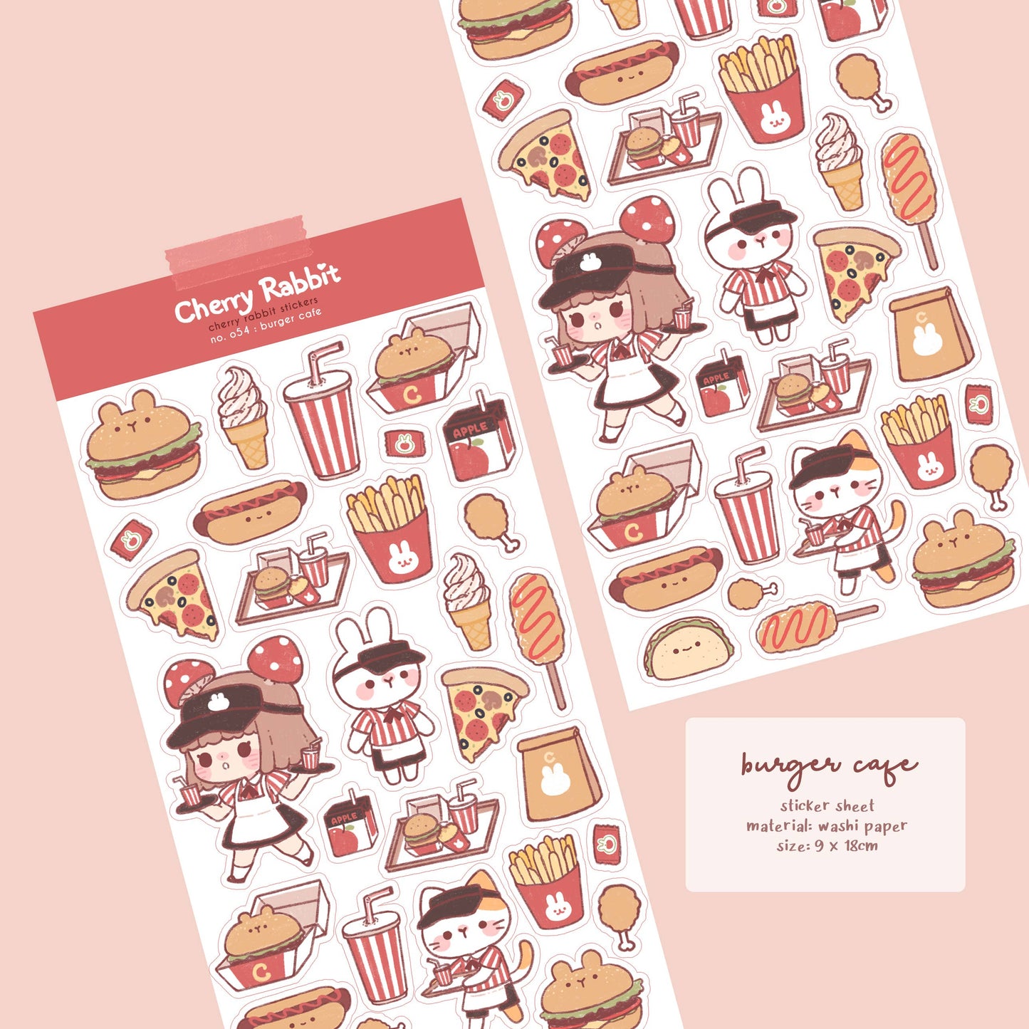 Cherry Rabbit Sticker Sheet - Burger Cafe