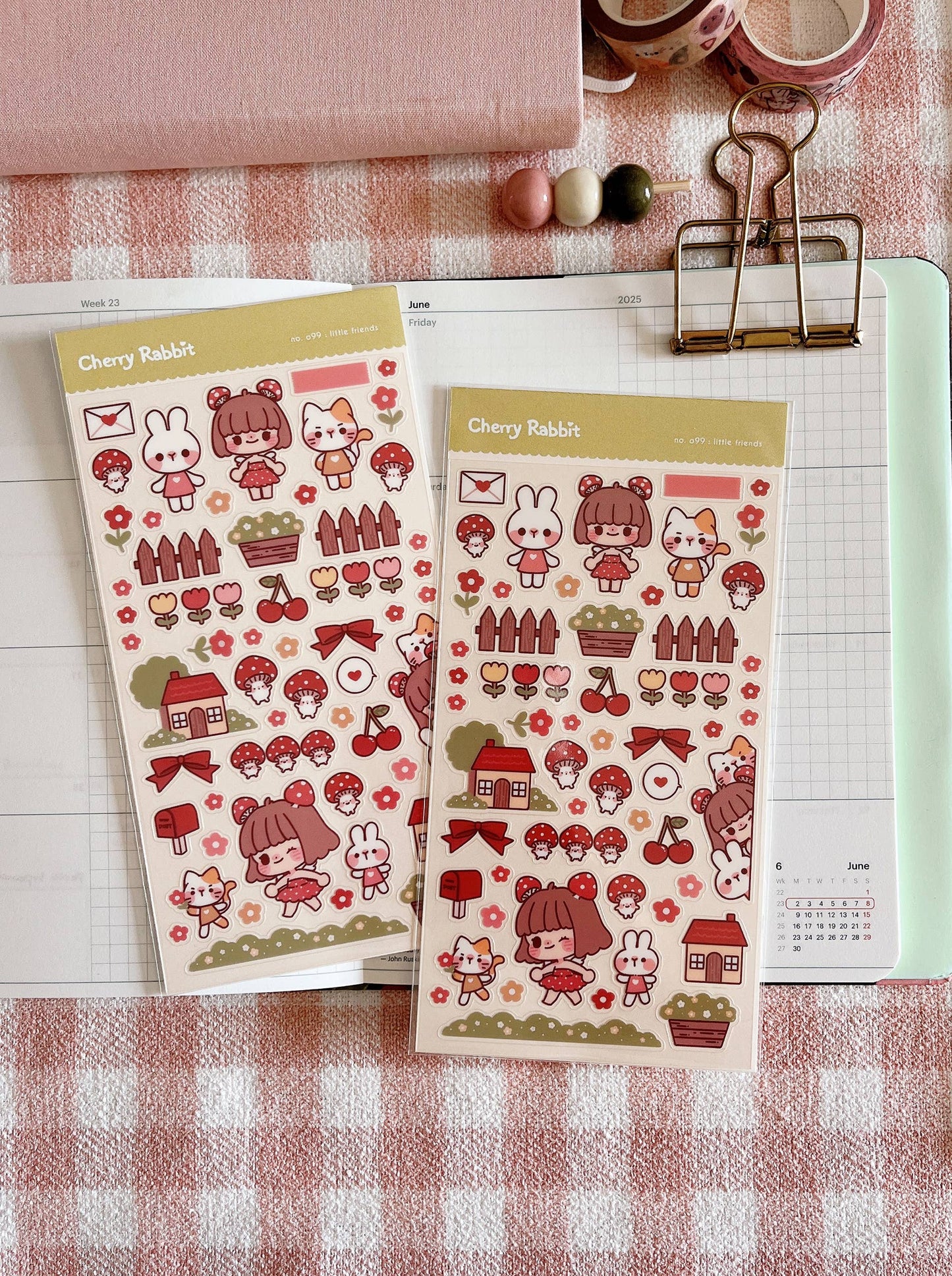 Cherry Rabbit Sticker Sheet - Little Friends
