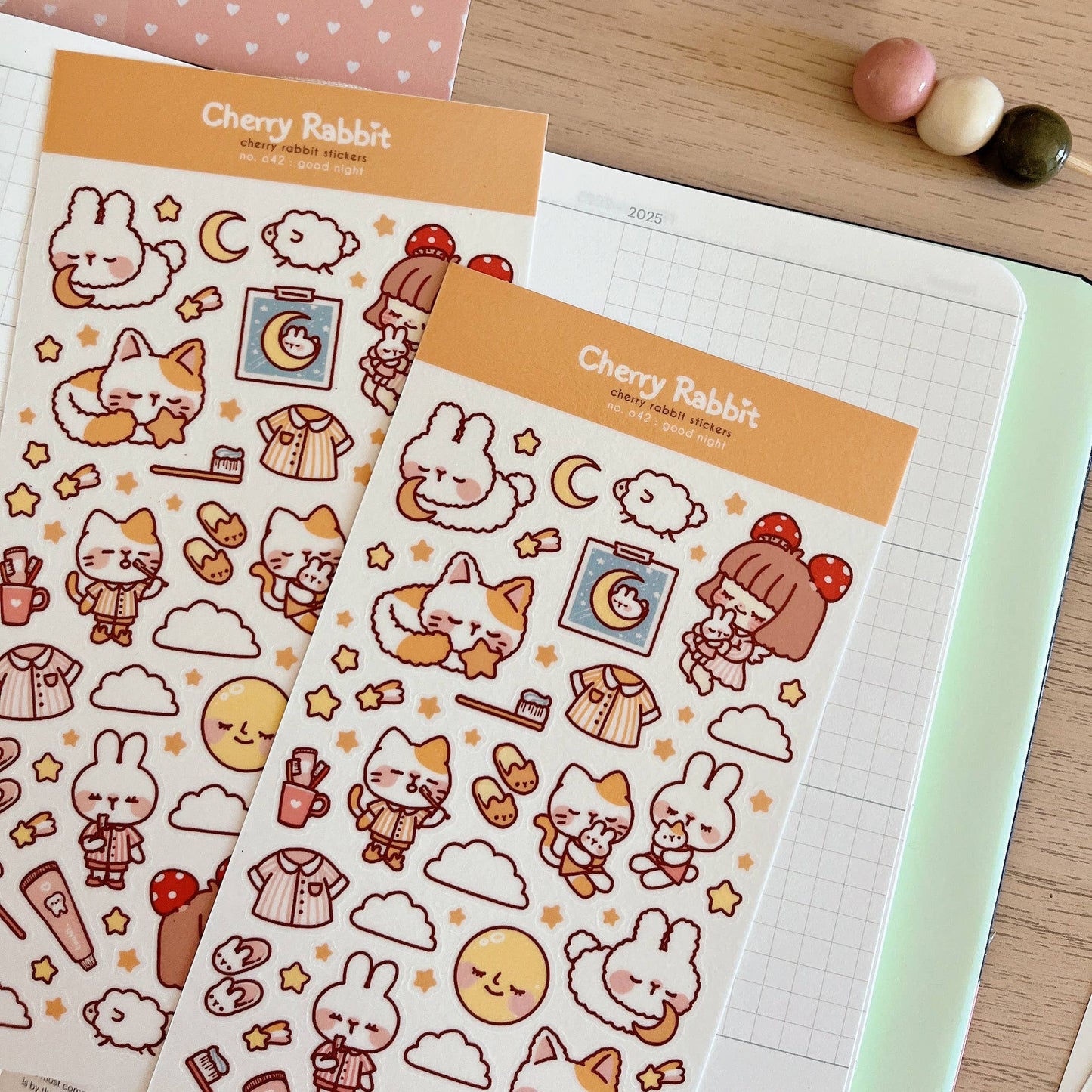 Cherry Rabbit Sticker Sheet - Good Night