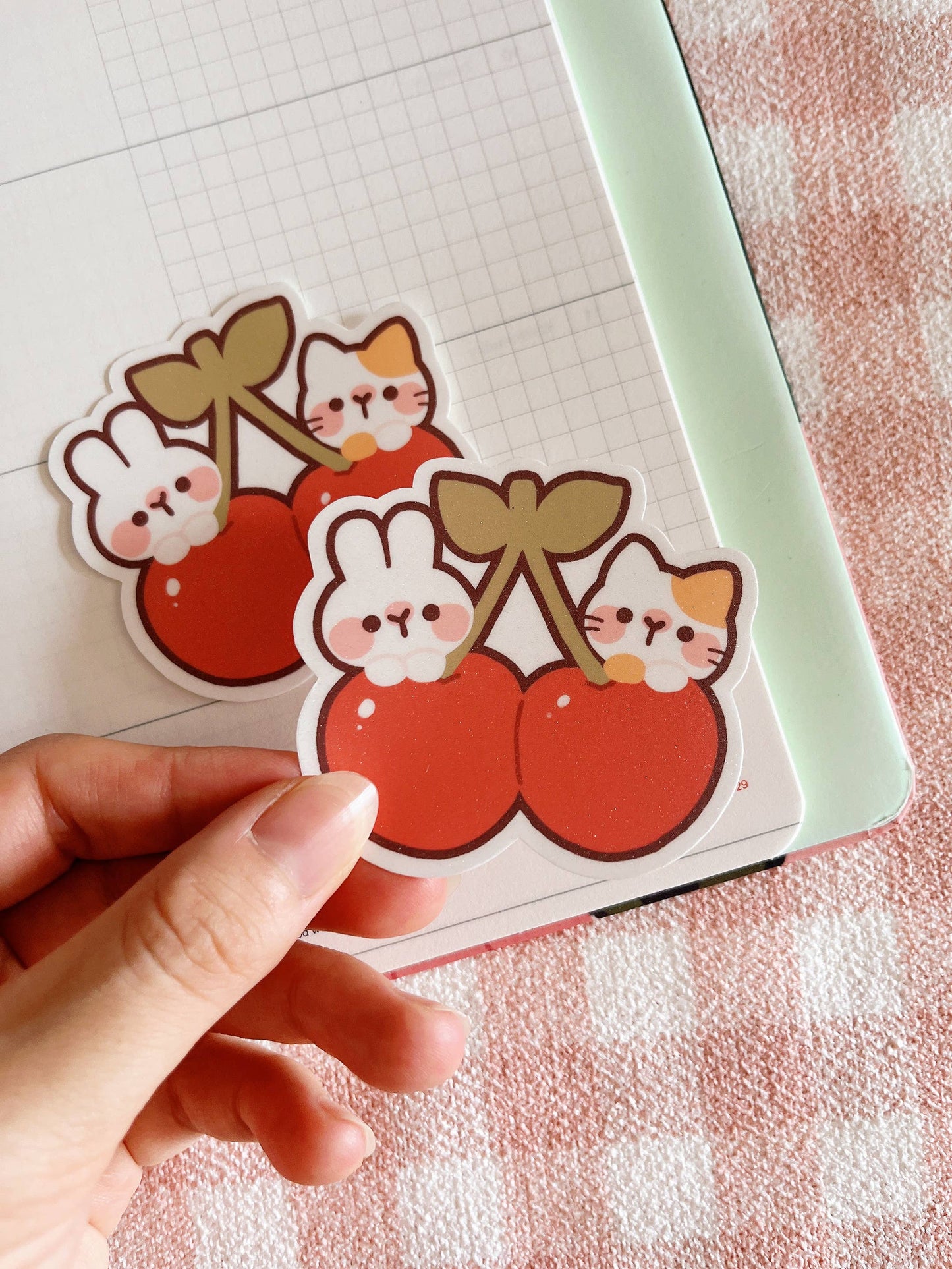 Cherry Rabbit Vinyl Die Cut Sticker - Cherry Friends