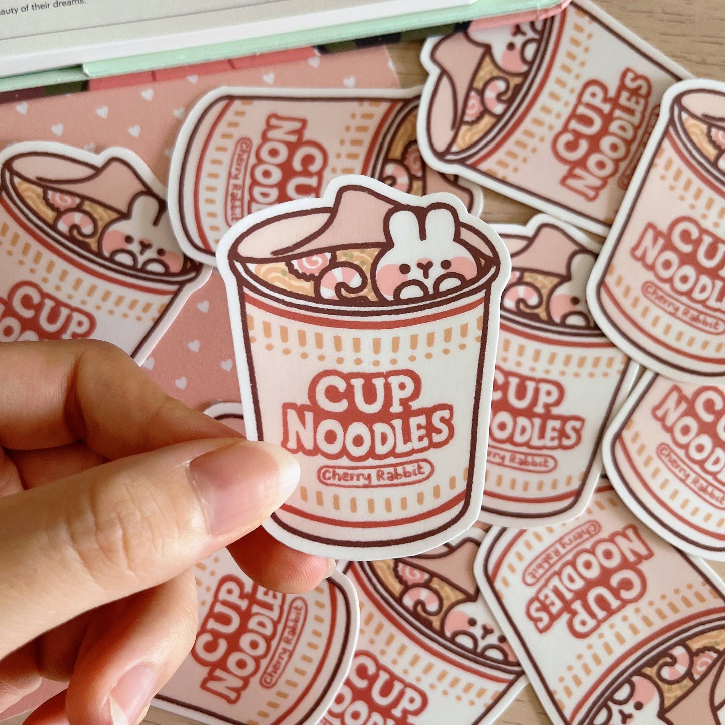 Cherry Rabbit Vinyl Die Cut Sticker - Cup Noodle