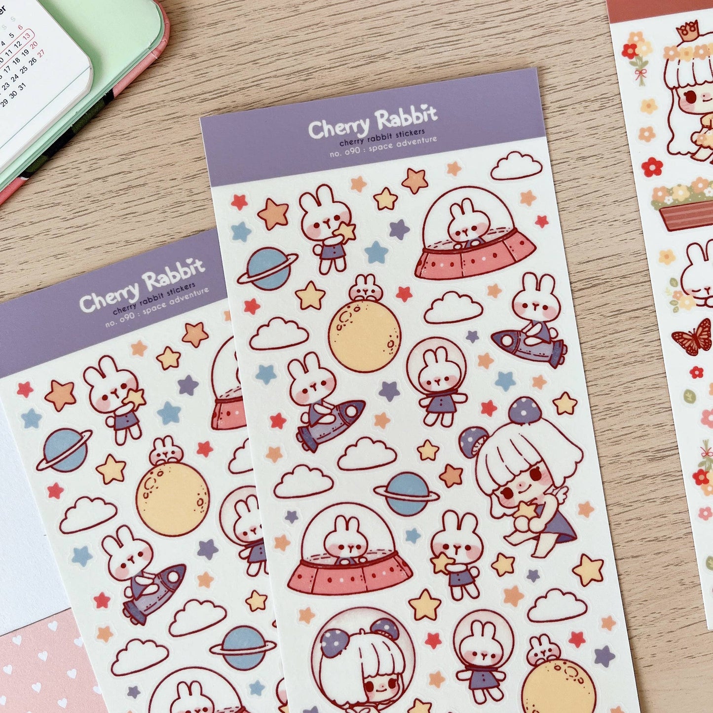 Cherry Rabbit Sticker Sheet - Space Adventure
