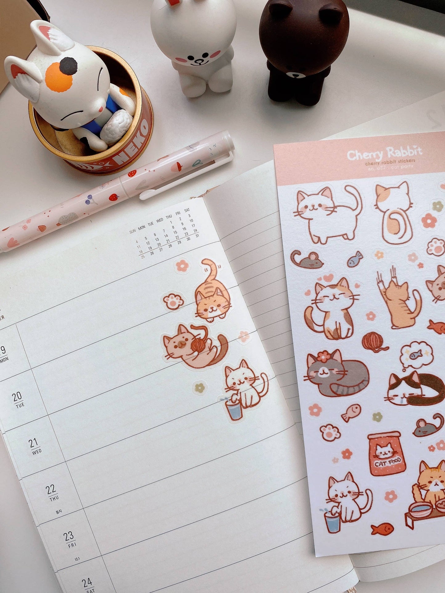 Cherry Rabbit Sticker Sheet - Cat Party