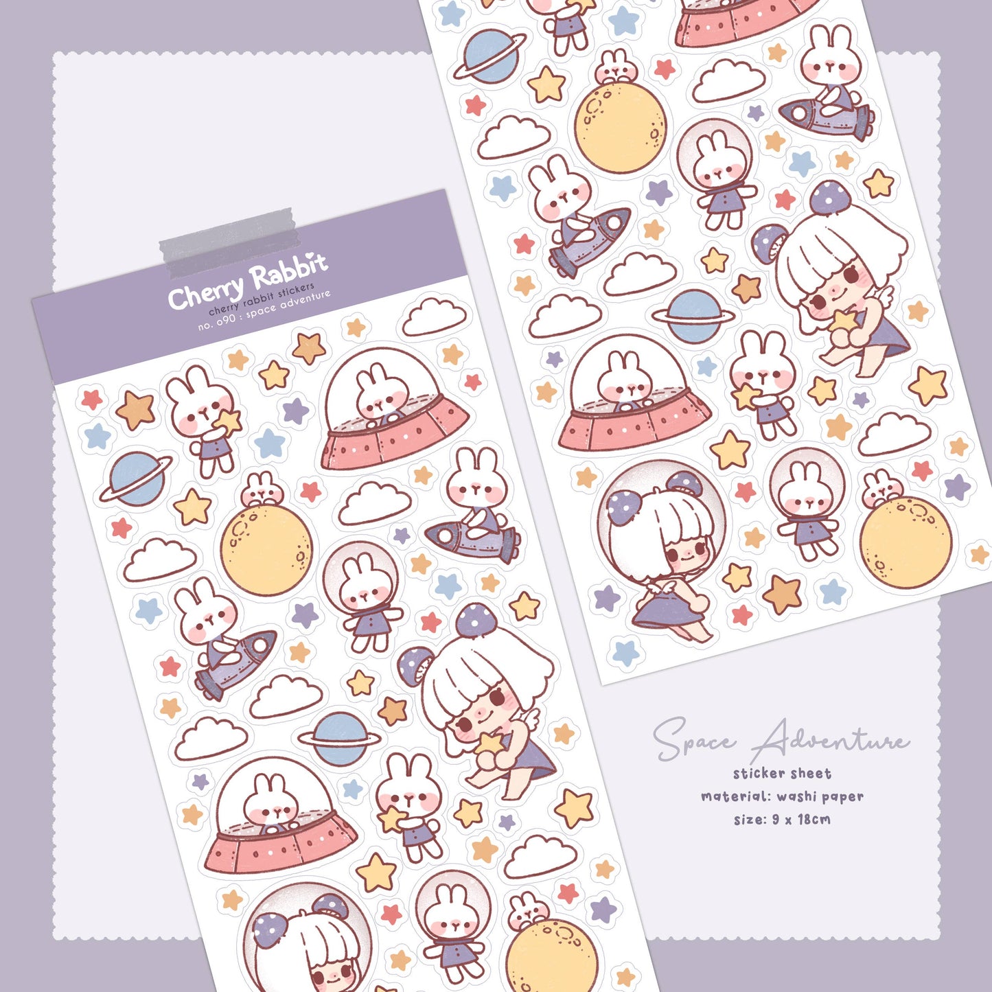 Cherry Rabbit Sticker Sheet - Space Adventure