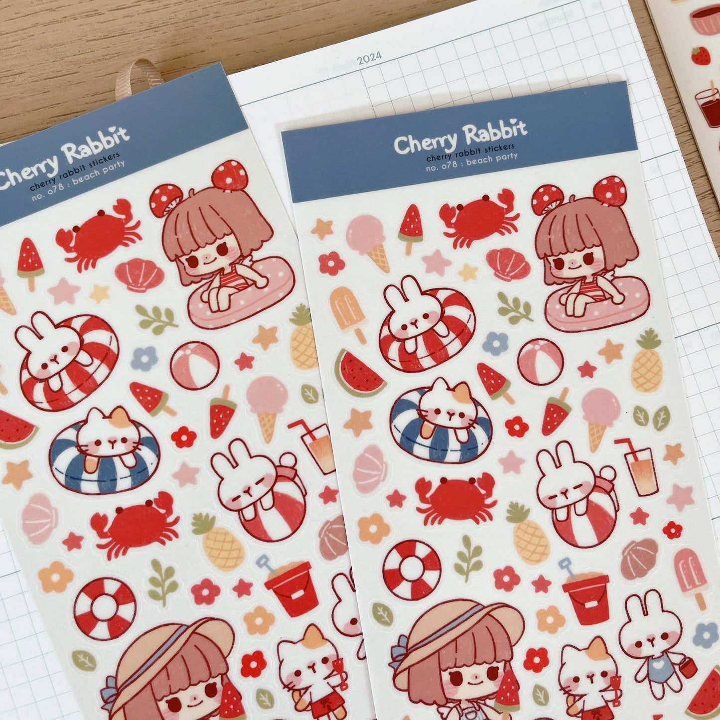 Cherry Rabbit Sticker Sheet - Beach Party