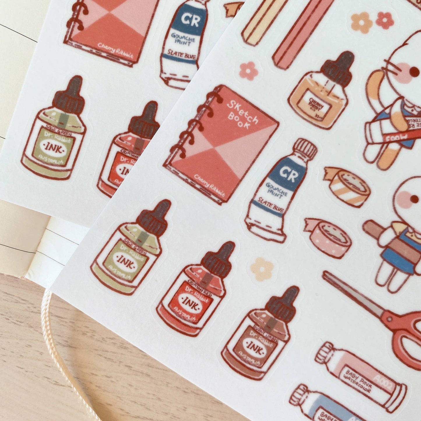 Cherry Rabbit Sticker Sheet - Art Supplies