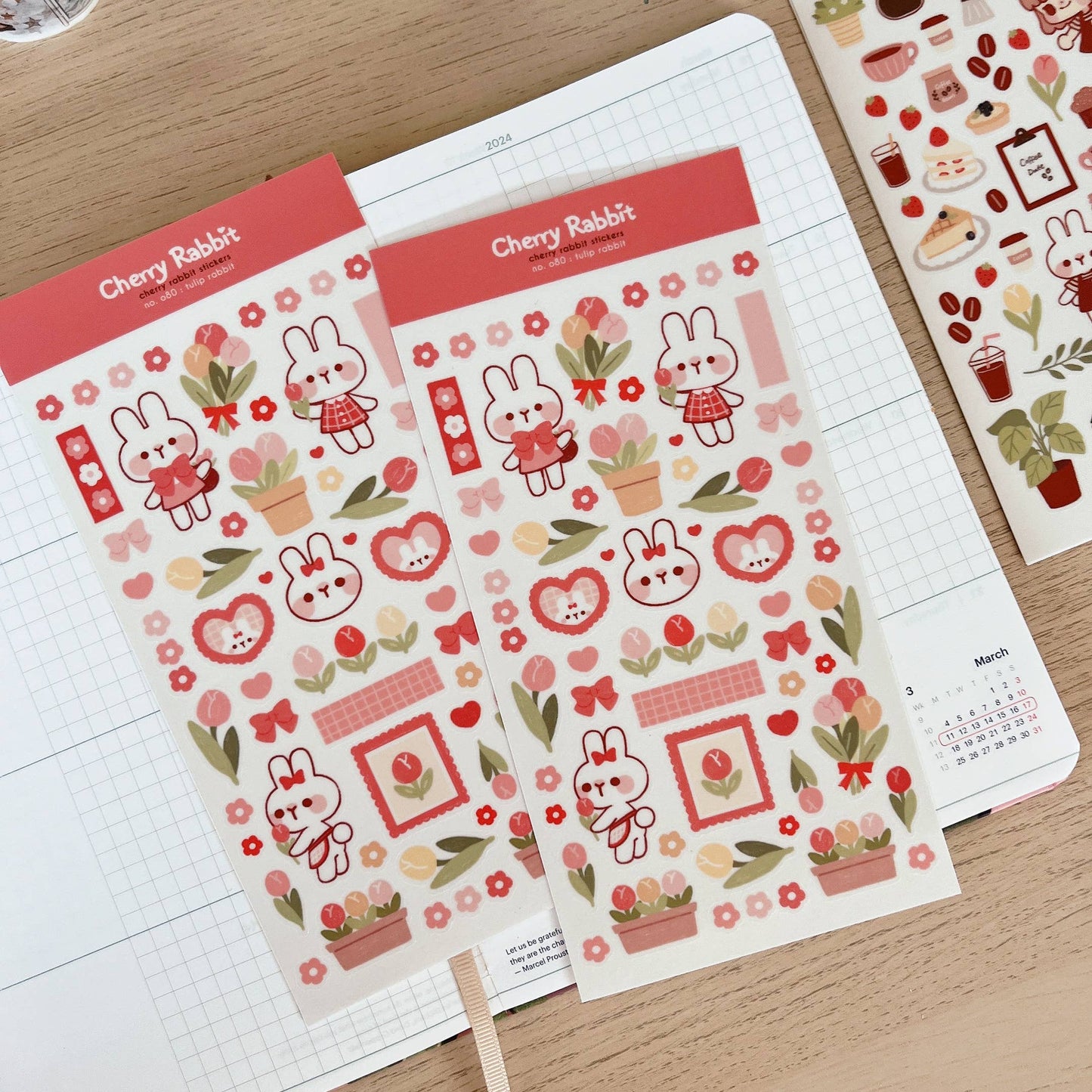 Cherry Rabbit Sticker Sheet - Tulip Rabbit
