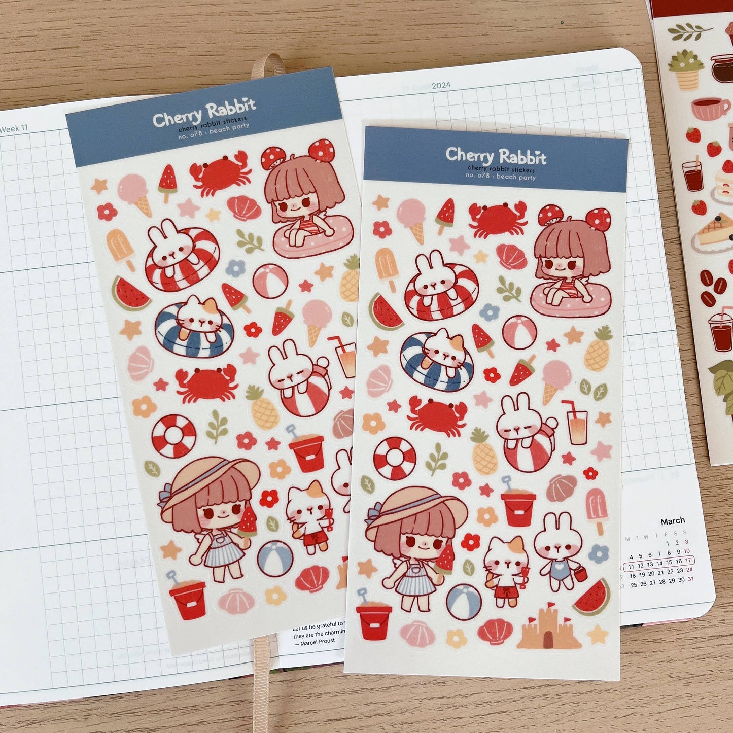 Cherry Rabbit Sticker Sheet - Beach Party