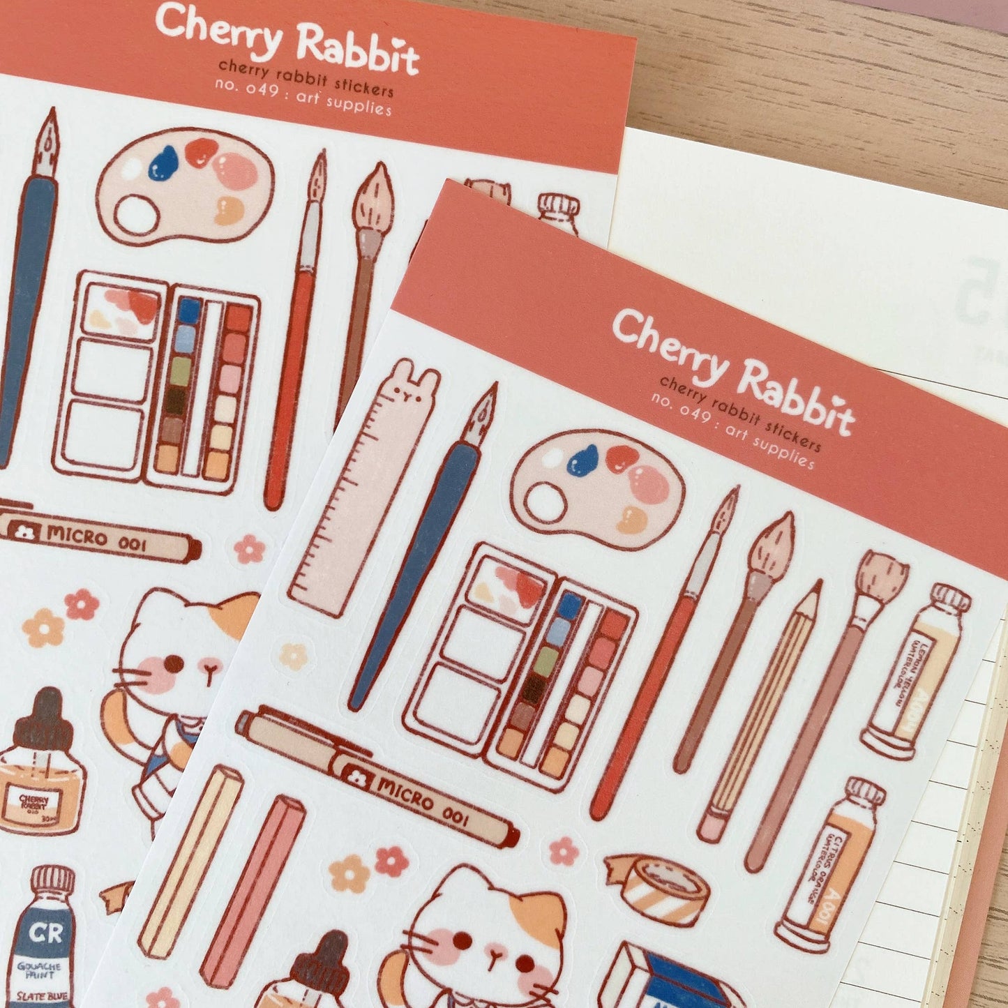 Cherry Rabbit Sticker Sheet - Art Supplies