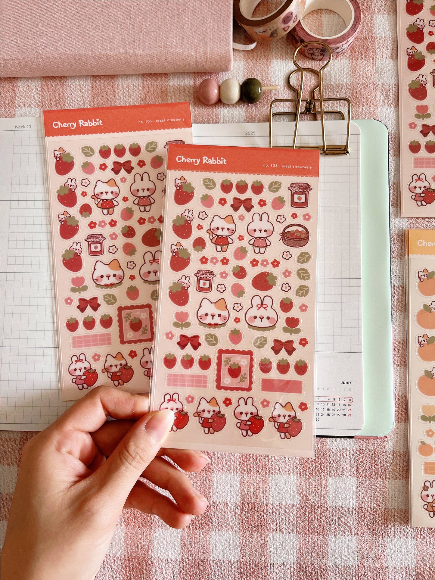 Cherry Rabbit Sticker Sheet - Sweet Strawberry