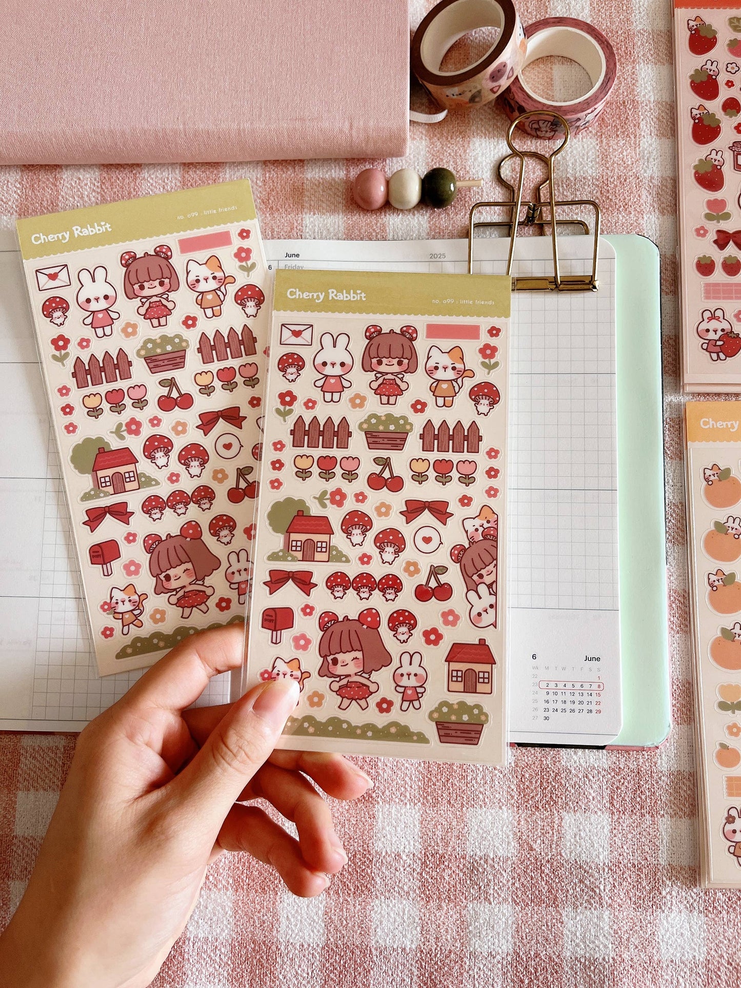 Cherry Rabbit Sticker Sheet - Little Friends