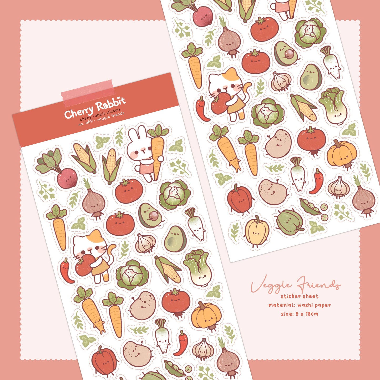 Cherry Rabbit Sticker Sheet - Veggie Friends