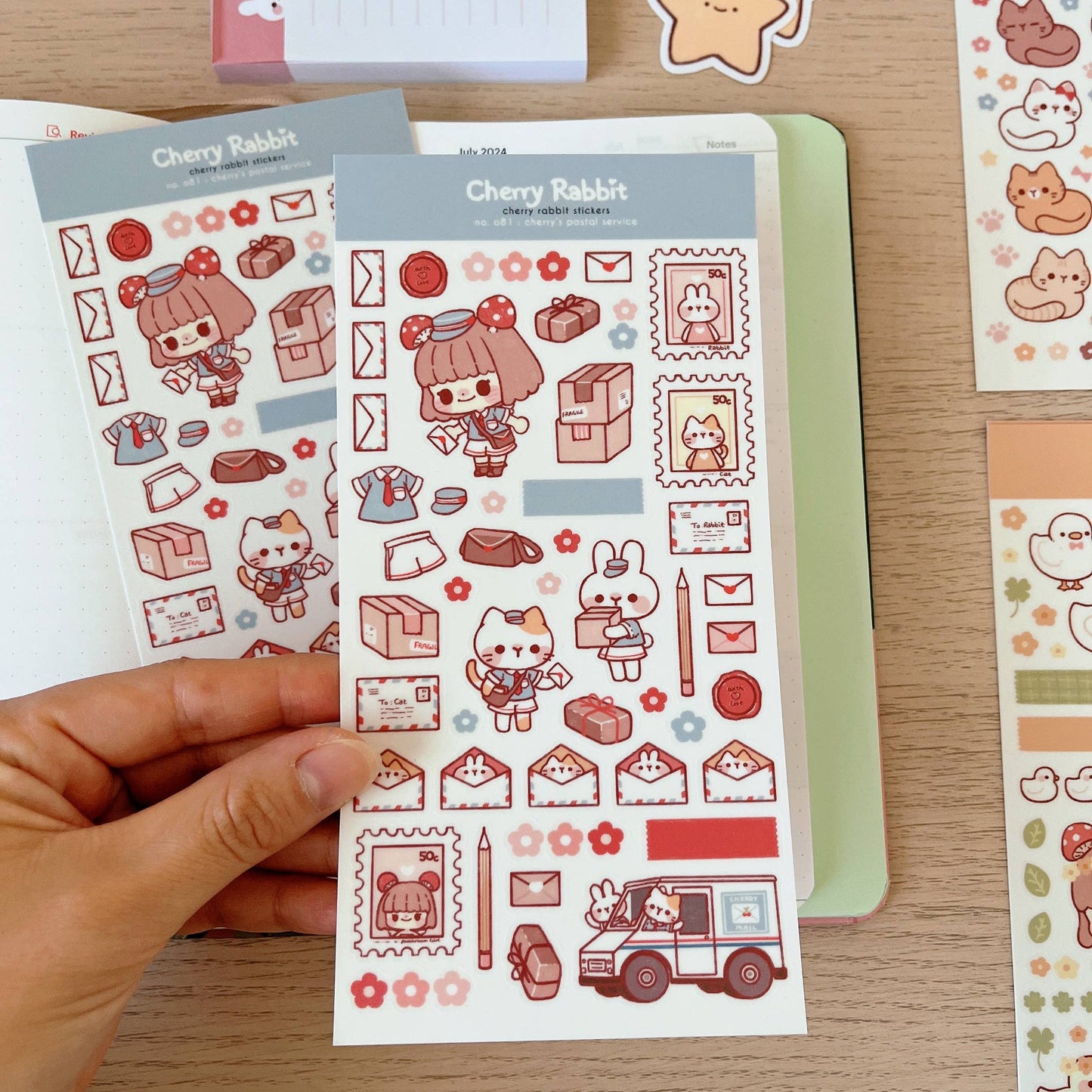 Cherry Rabbit Sticker Sheet - Cherry's Postal Service