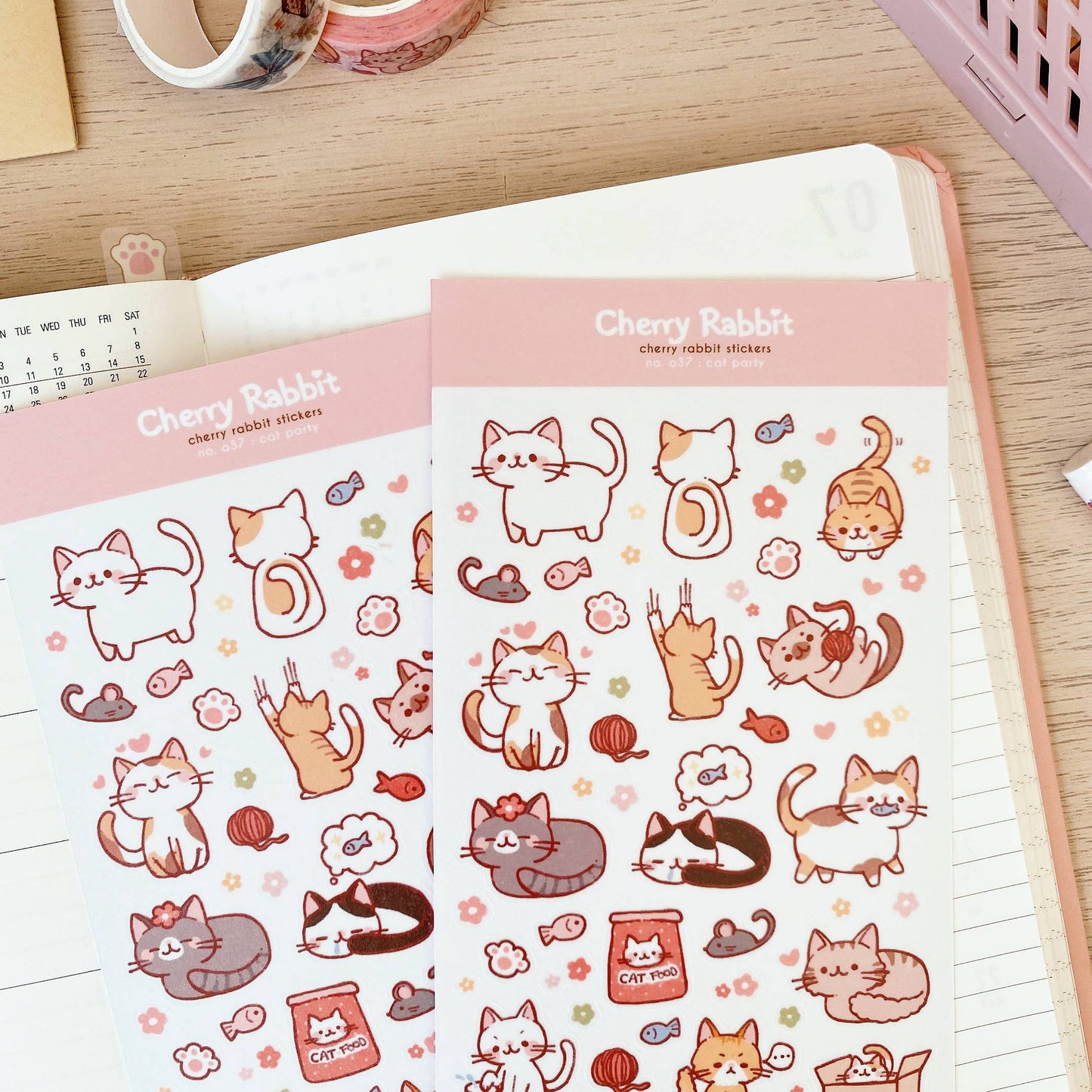 Cherry Rabbit Sticker Sheet - Cat Party