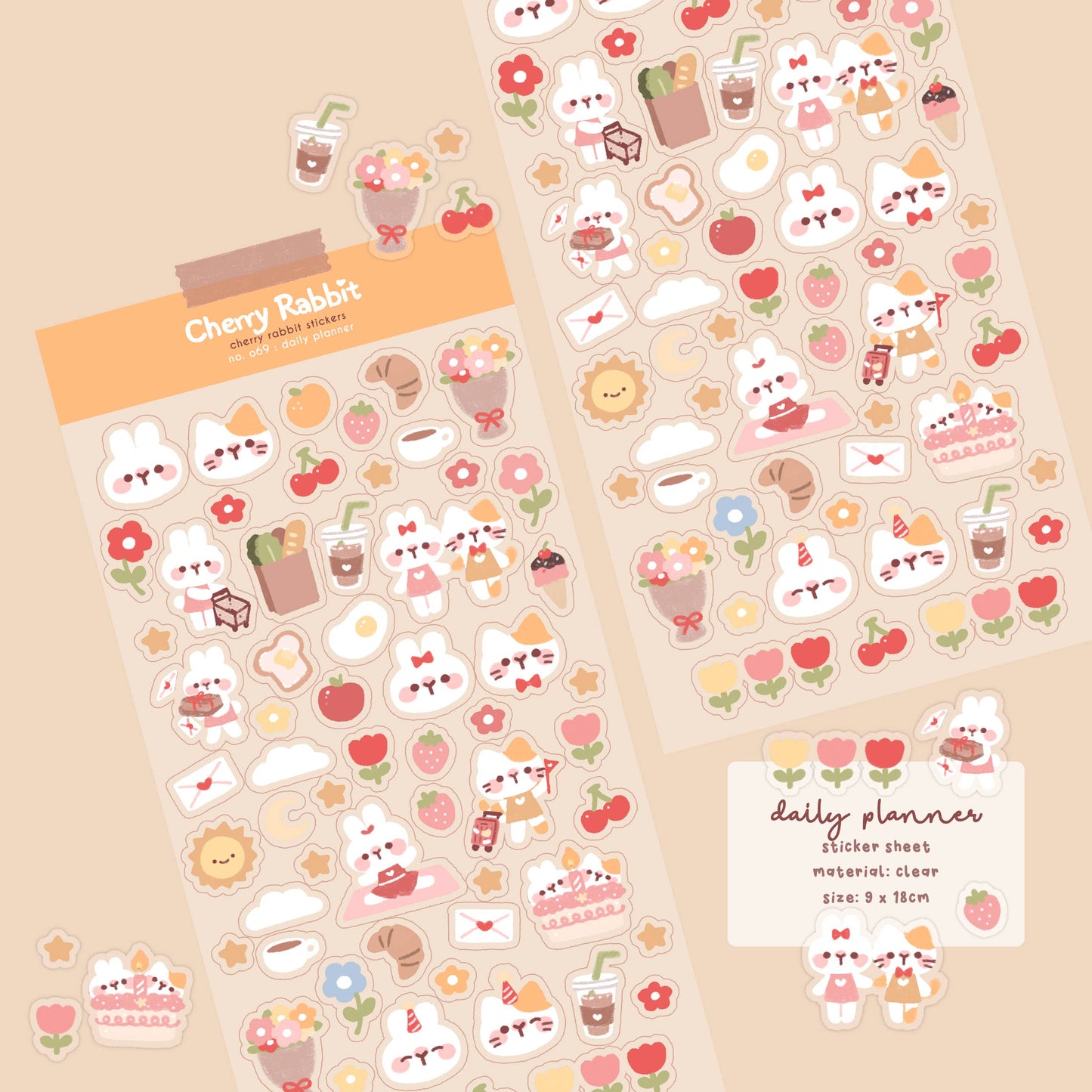 Cherry Rabbit Sticker Sheet - Daily Planner