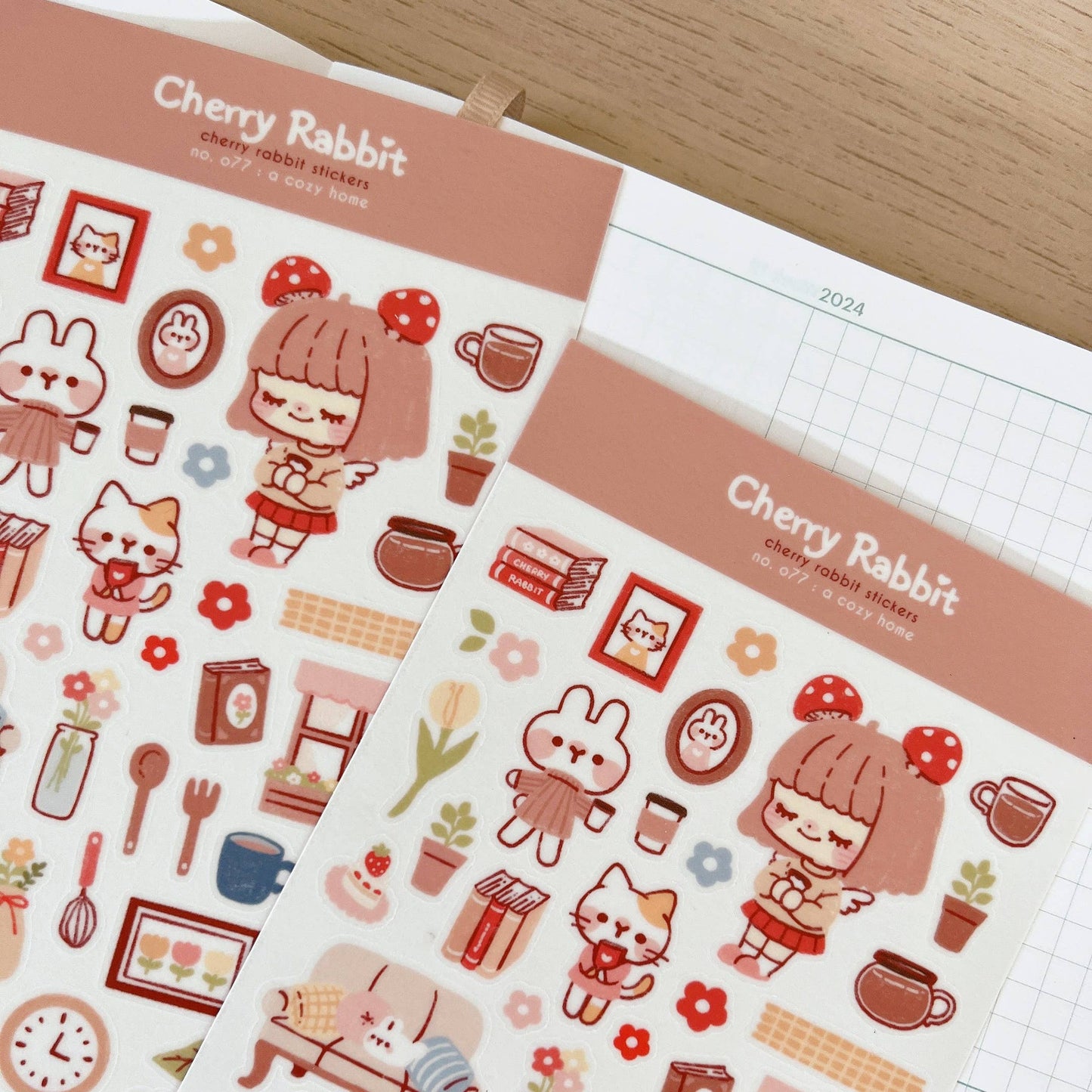 Cherry Rabbit Sticker Sheet - Cozy Home
