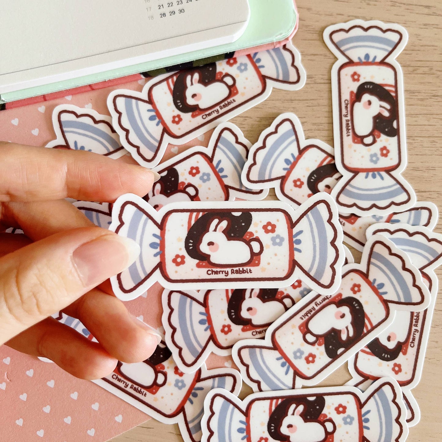 Cherry Rabbit Vinyl Die Cut Sticker - White Rabbit Candy