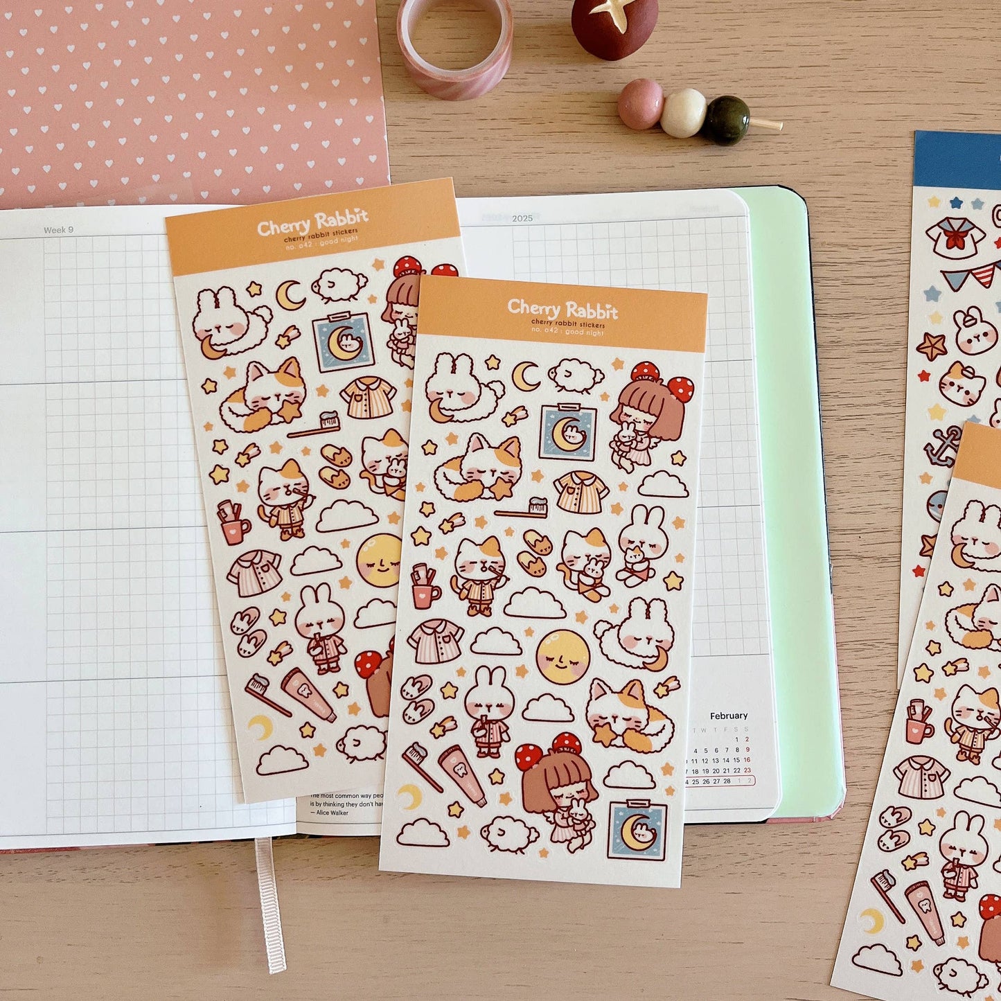 Cherry Rabbit Sticker Sheet - Good Night