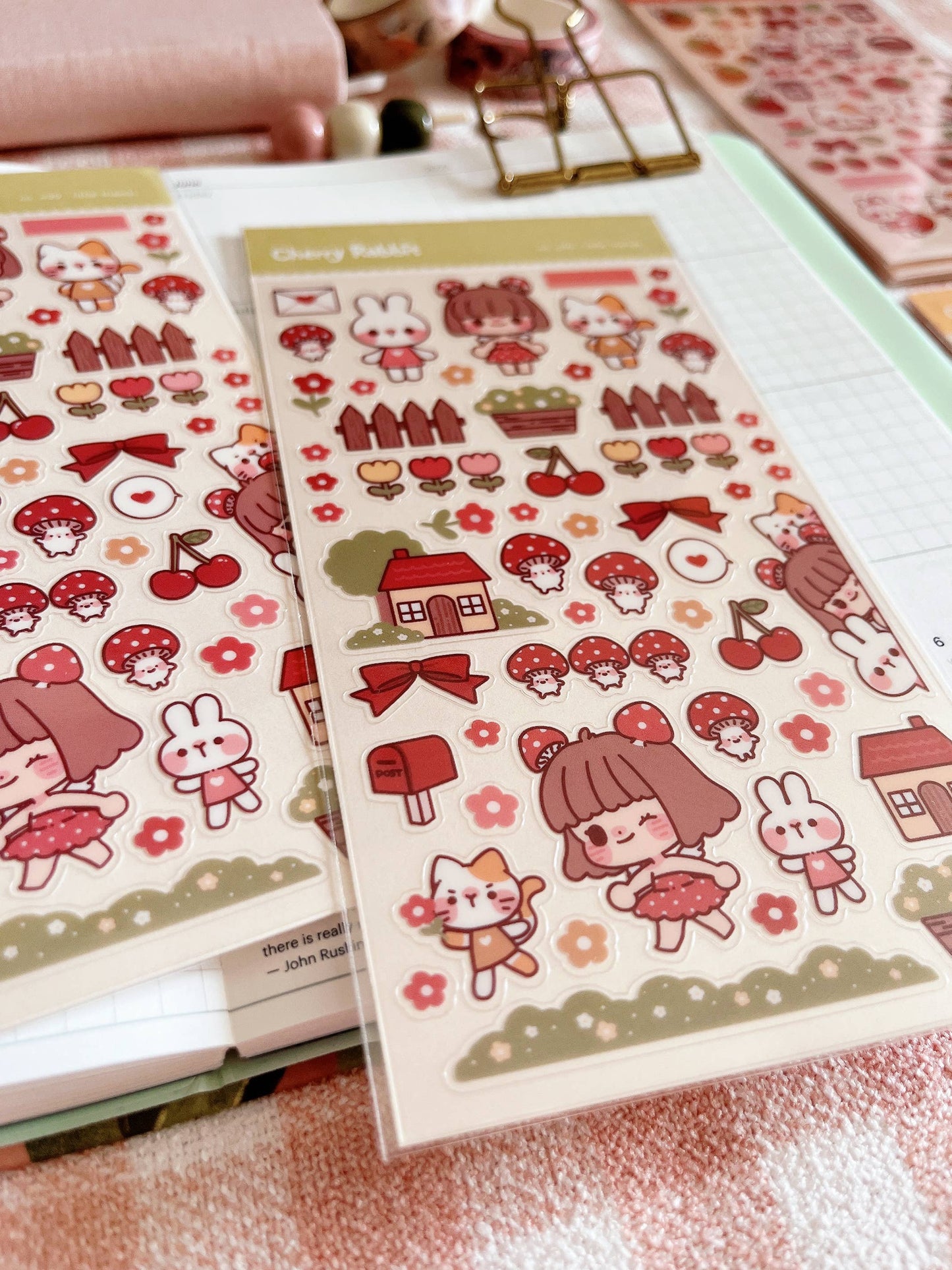 Cherry Rabbit Sticker Sheet - Little Friends