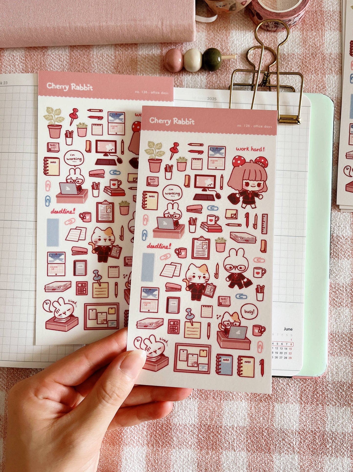 Cherry Rabbit Sticker Sheet - Office Days