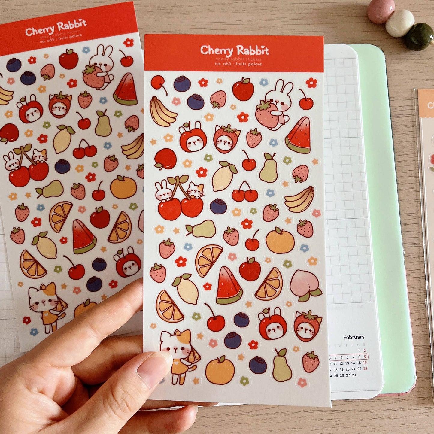 Cherry Rabbit Sticker Sheet - Fruits
