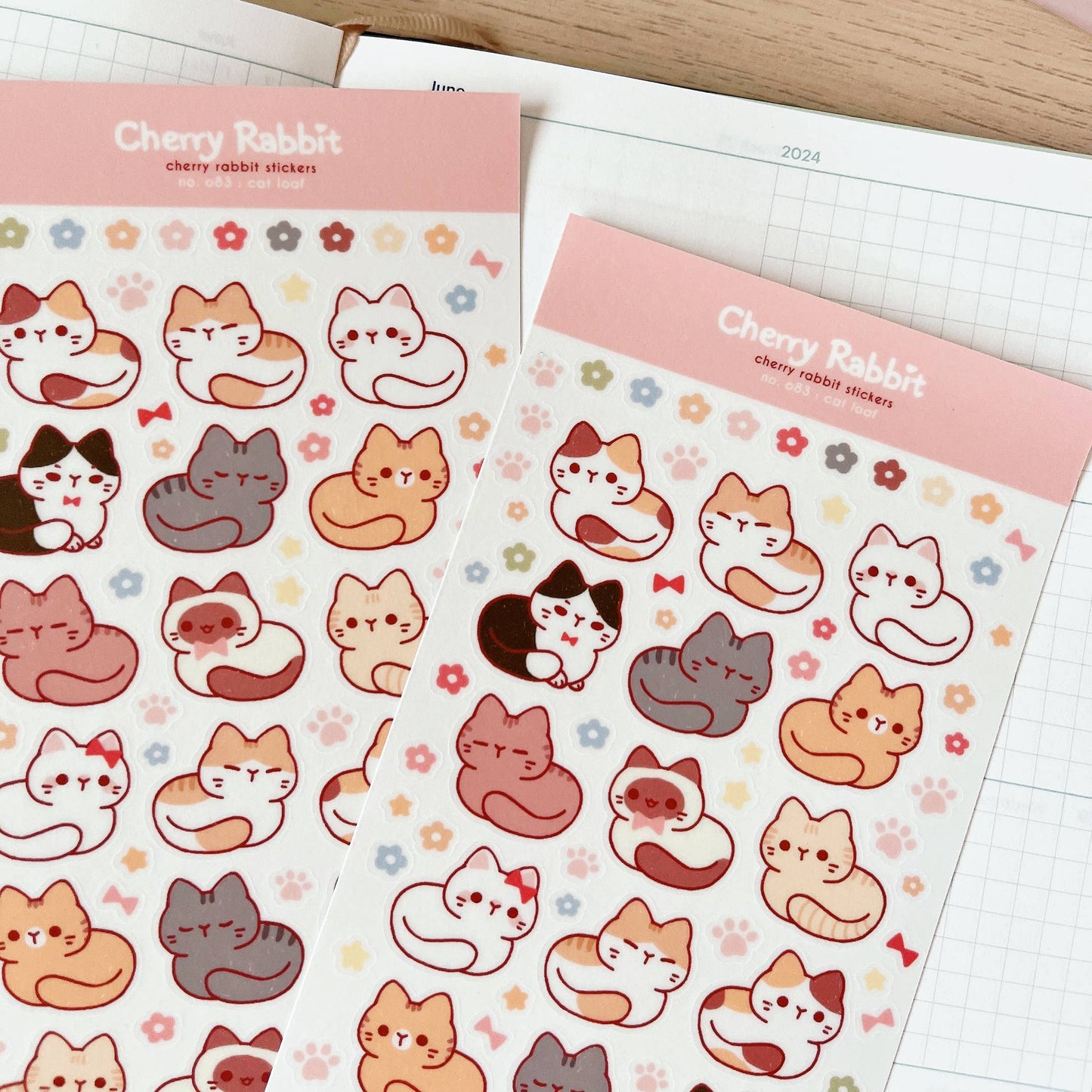 Cherry Rabbit Sticker Sheet - Cat Loaf