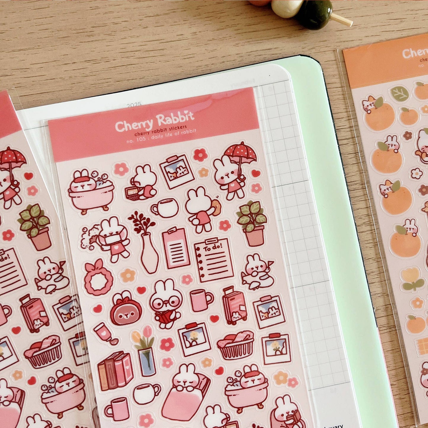 Cherry Rabbit Sticker Sheet - Daily Life of Rabbit