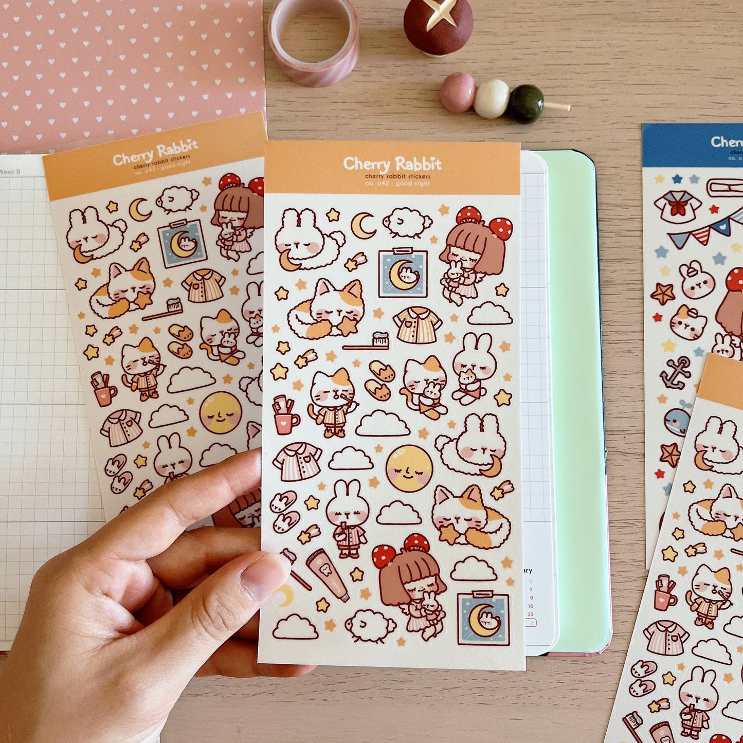 Cherry Rabbit Sticker Sheet - Good Night
