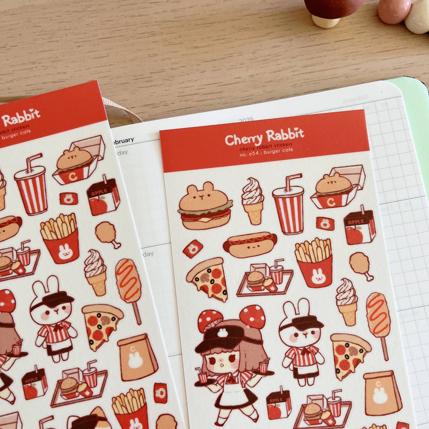 Cherry Rabbit Sticker Sheet - Burger Cafe