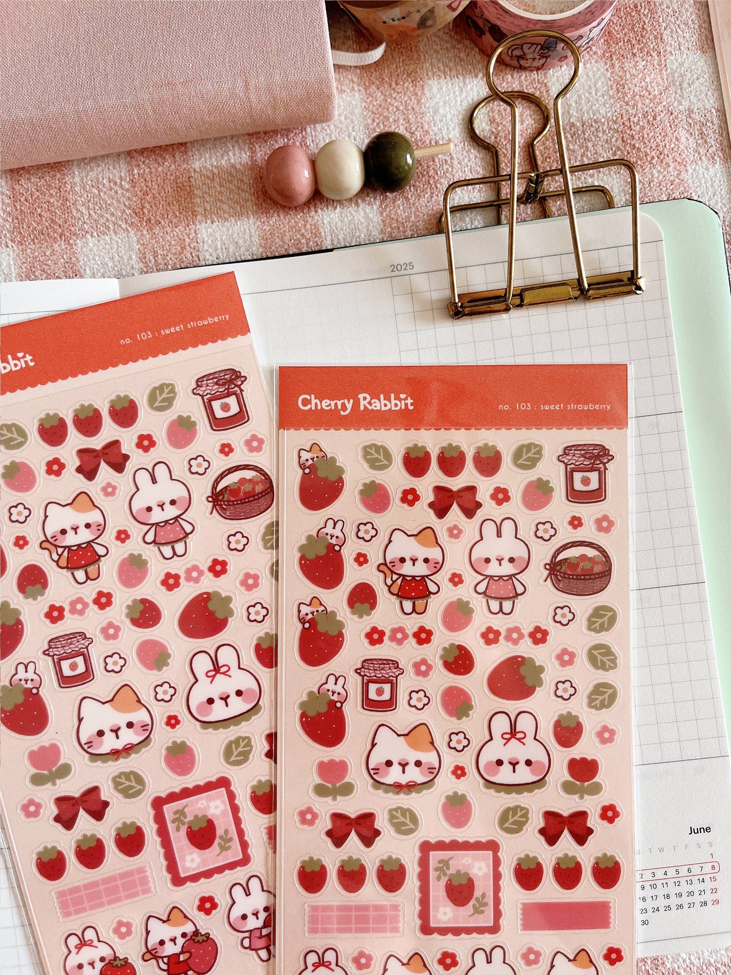 Cherry Rabbit Sticker Sheet - Sweet Strawberry