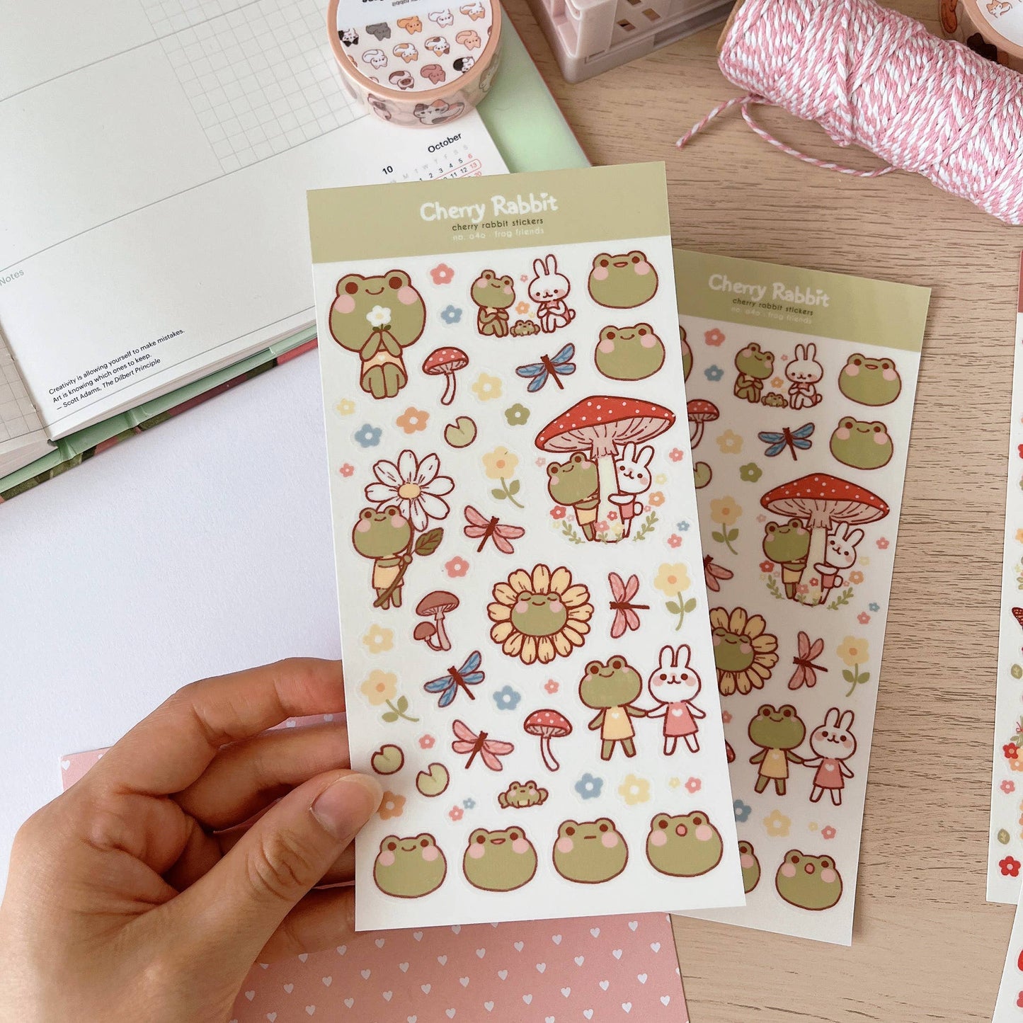 Cherry Rabbit Sticker Sheet - Frog Friends