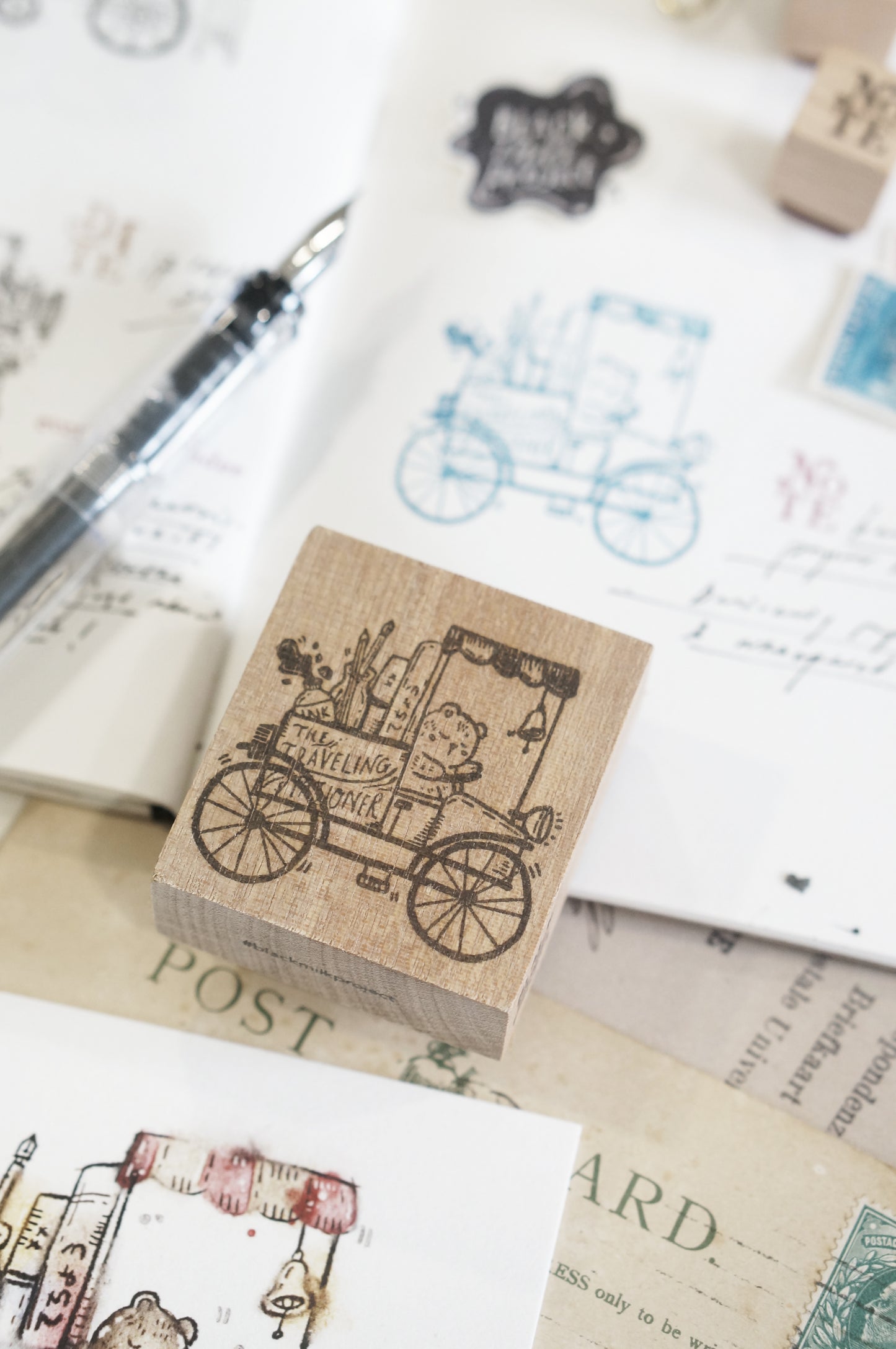 Black Milk Project Rubber Stamp - Traveling Stationer Series: Bear on Cart