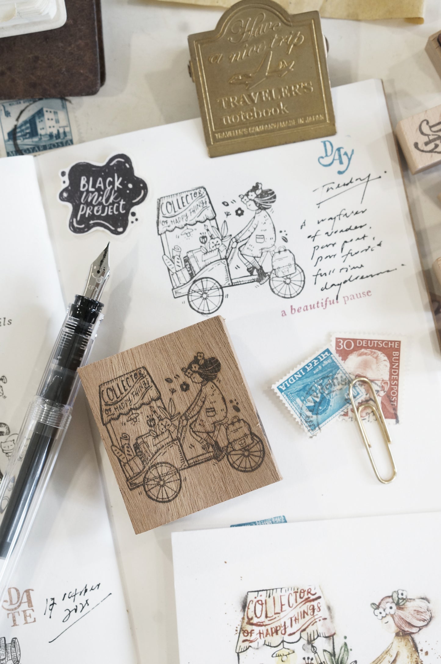 Black Milk Project Rubber Stamp - Traveling Stationer Series: Girl on Cart