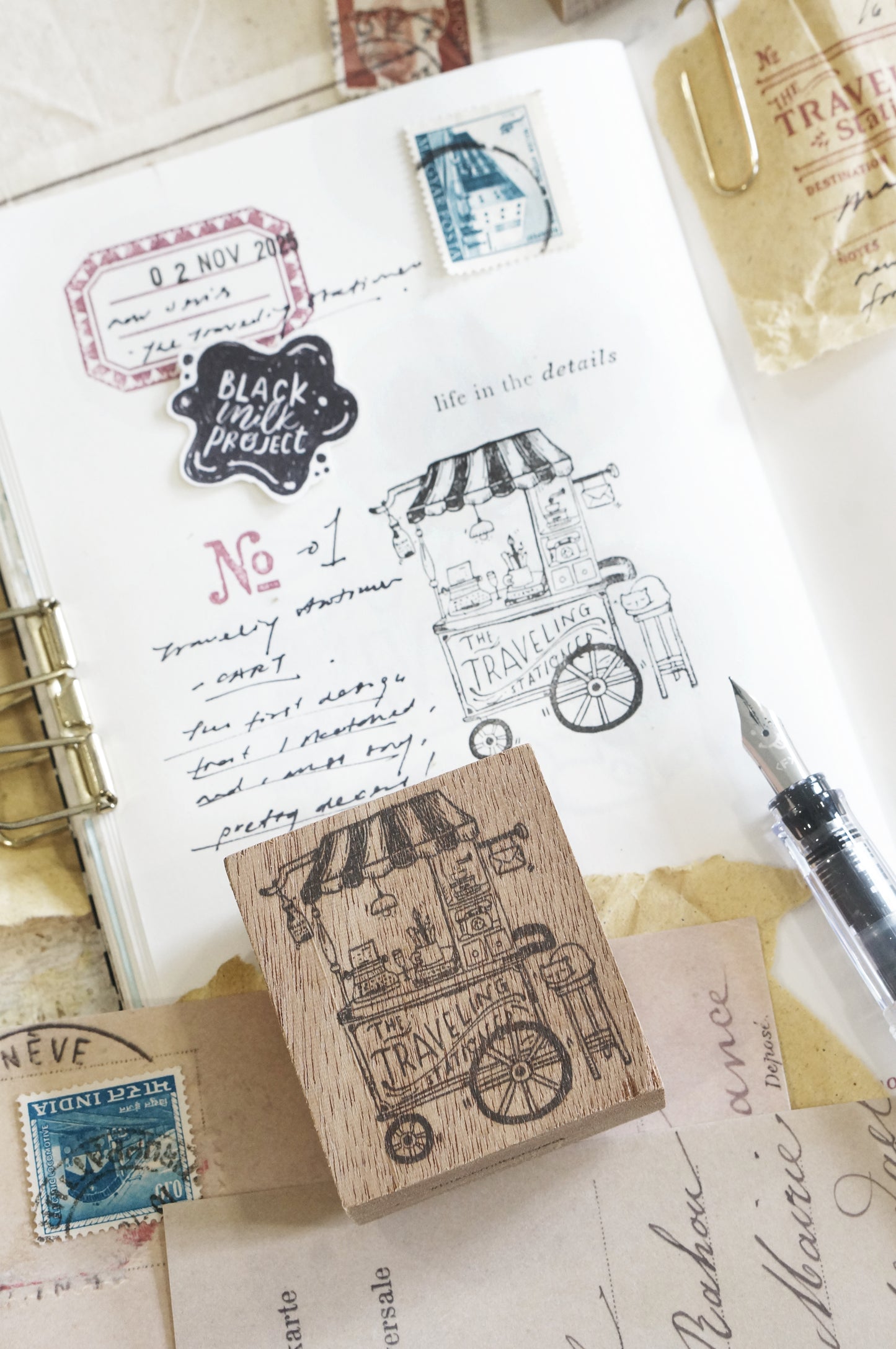 Black Milk Project Rubber Stamp - Traveling Stationer Series: Stationery Cart
