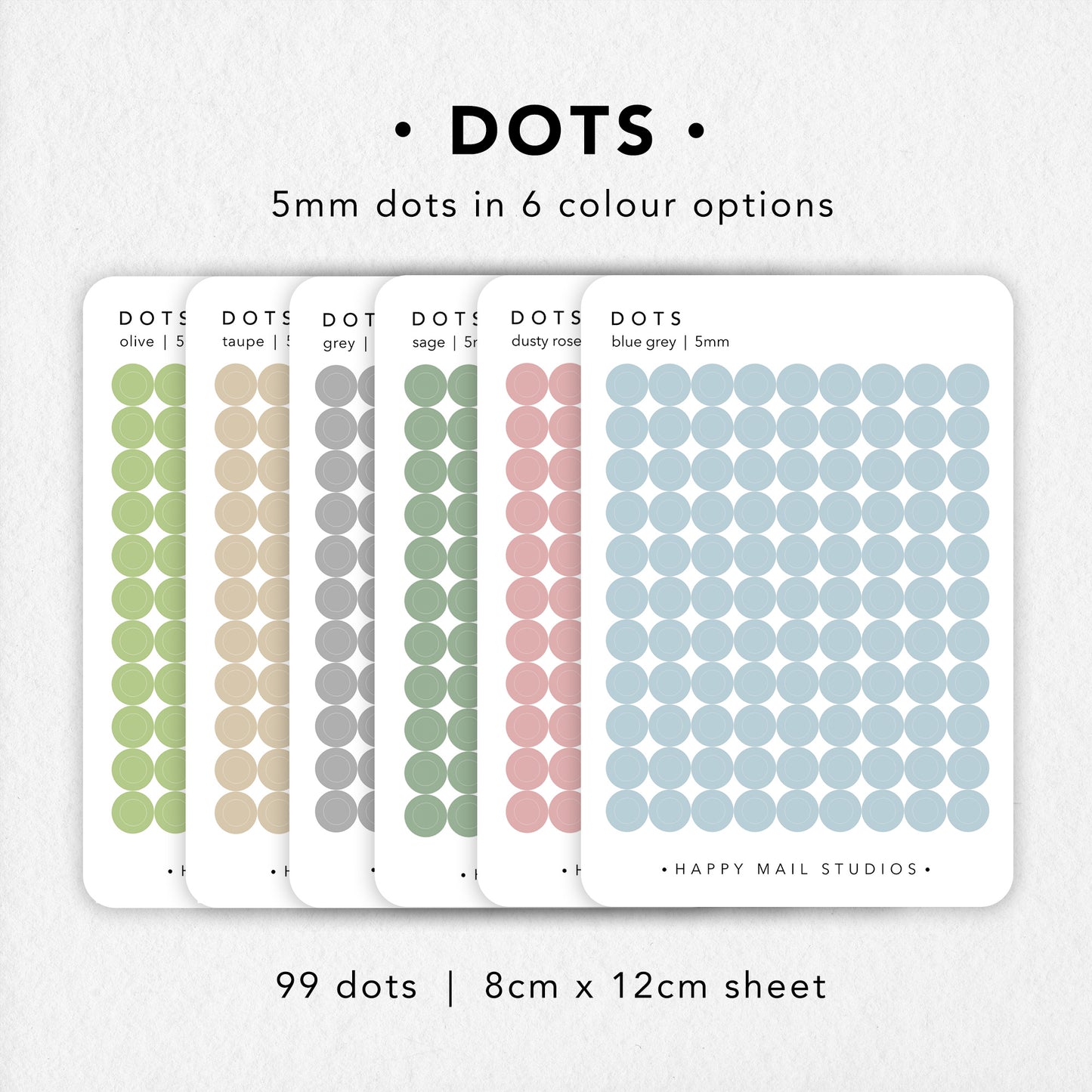 Happy Mail Studios Dots Stickers 5mm - 6 colour options