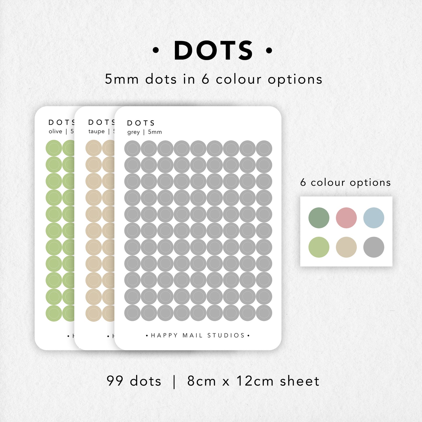 Happy Mail Studios Dots Stickers 5mm - Olive, Taupe, Grey