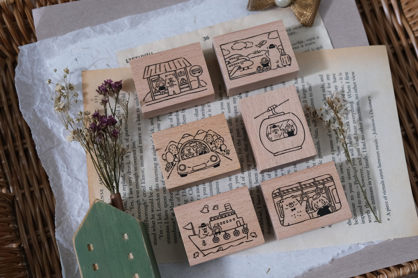 Eileen Tai Rubber Stamp | Bear & Girl: Travel Together - Bus Stop