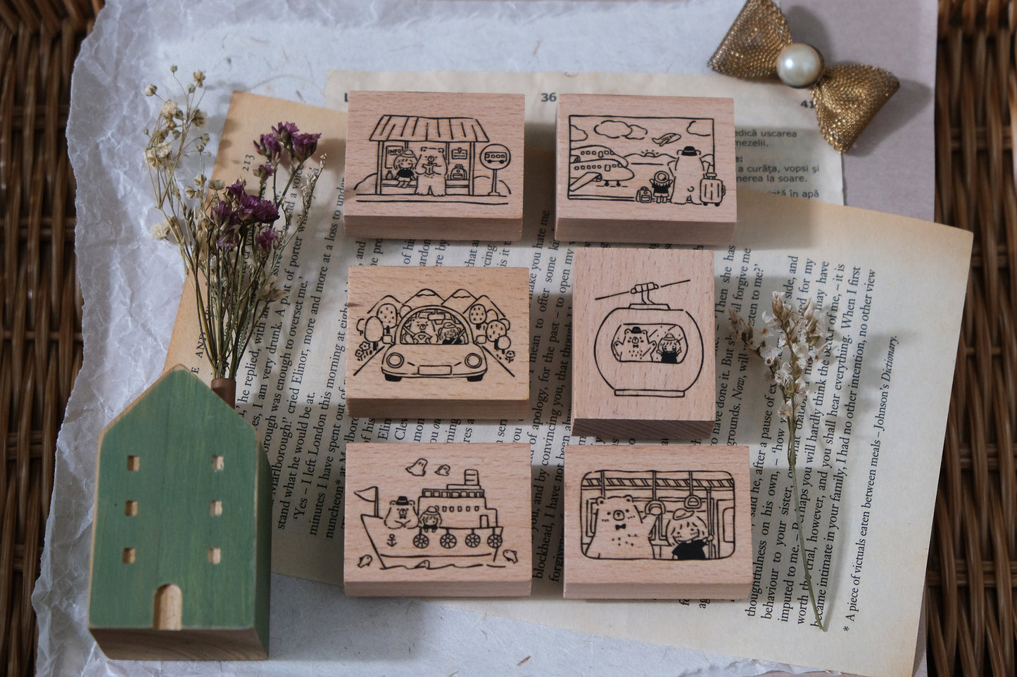 Eileen Tai Rubber Stamp | Bear & Girl: Travel Together - Bus Stop