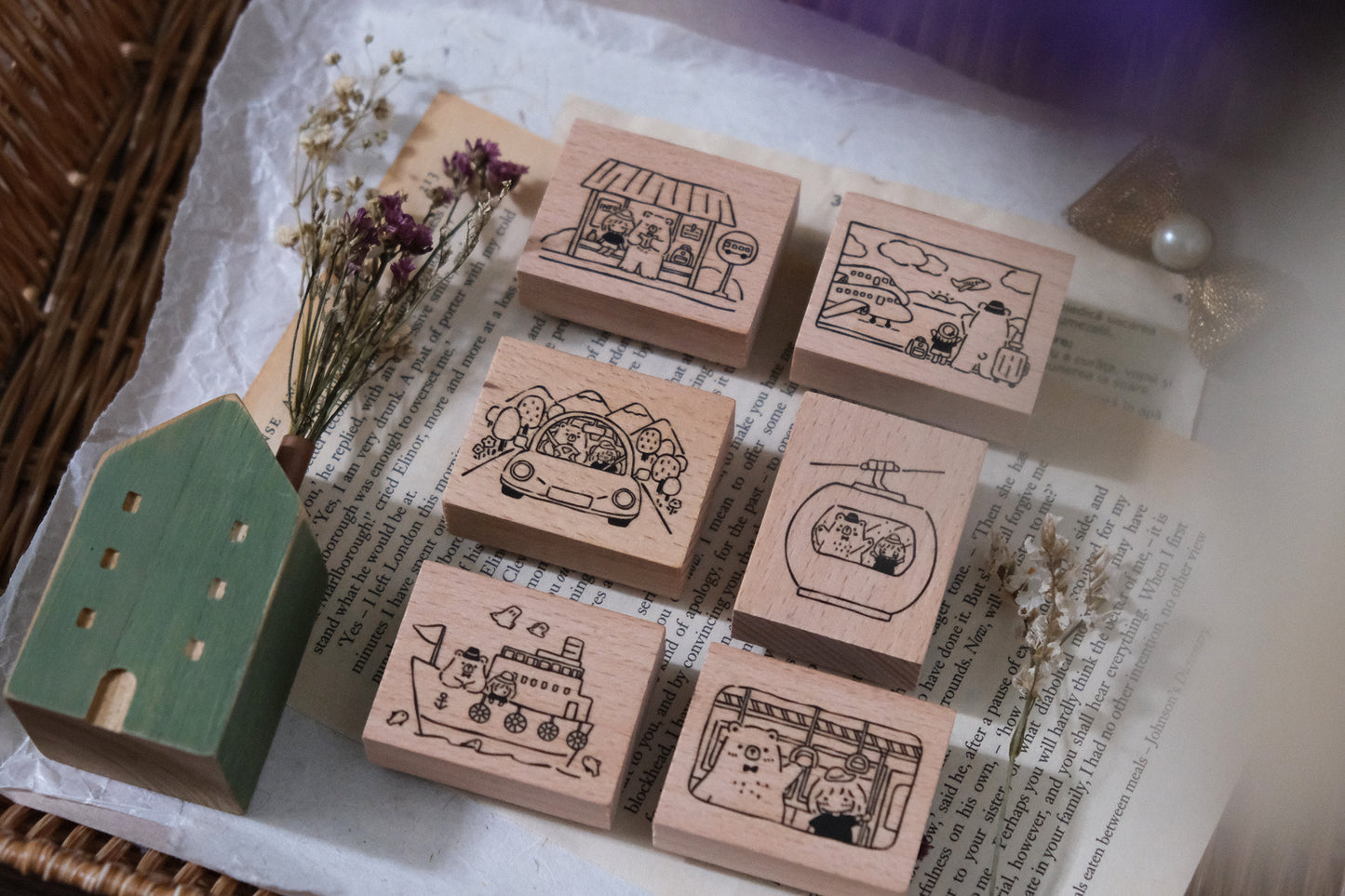 Eileen Tai Rubber Stamp | Bear & Girl: Travel Together - Bus Stop