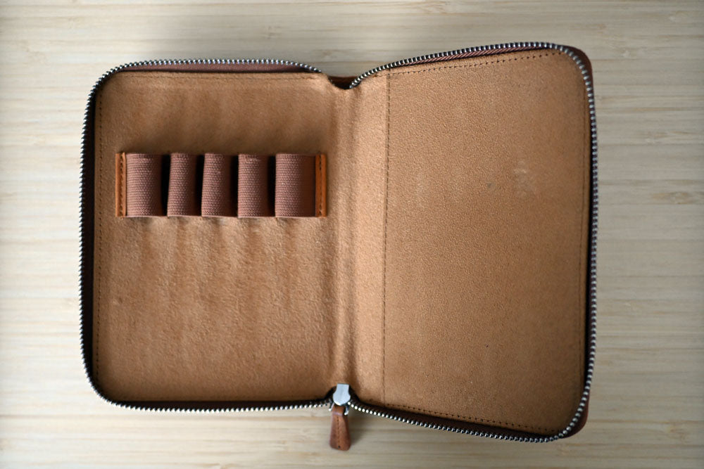 Galen Leather Leather Zippered 5 Slots Pen Case - Crazy Horse Brown (Destash)
