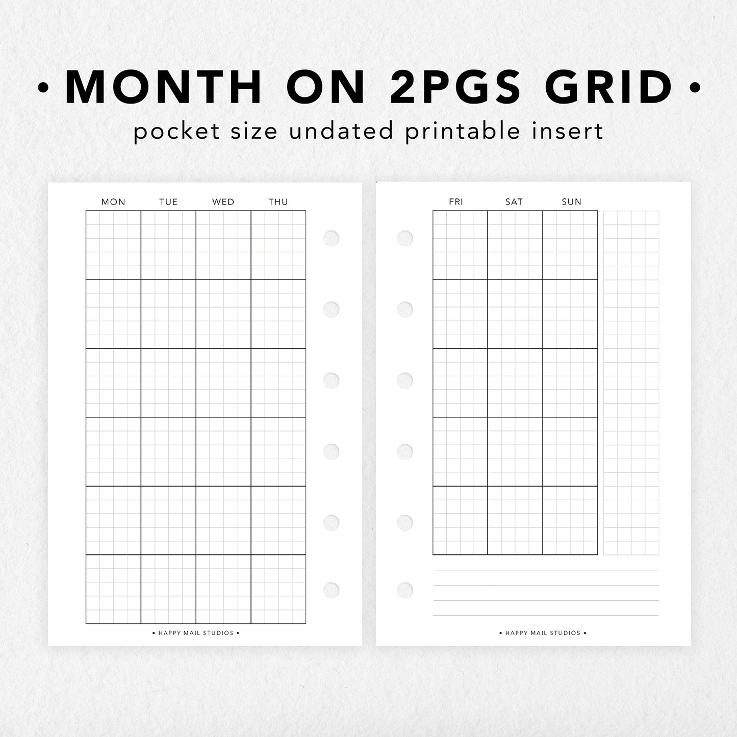 Printable Month on 2 Pages Inserts (Grid)