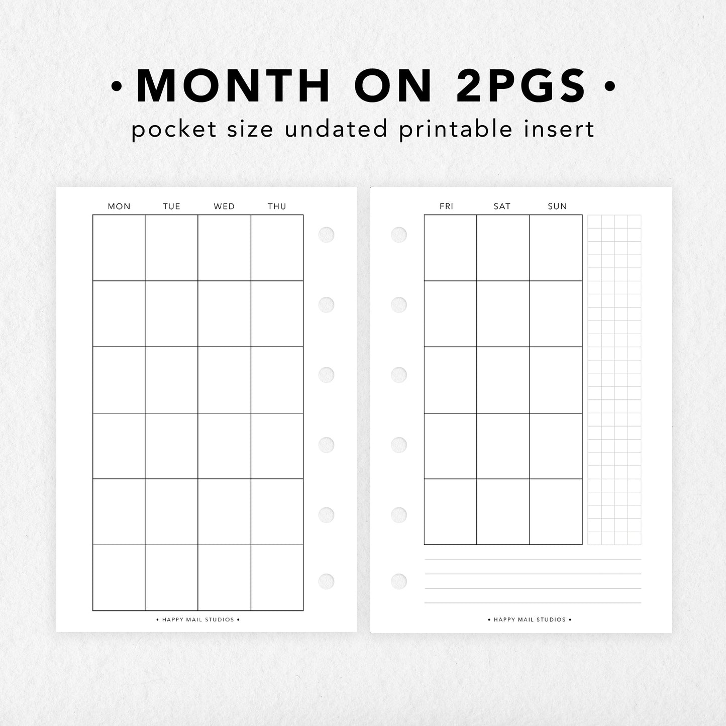 Printable Month on 2 Pages Inserts