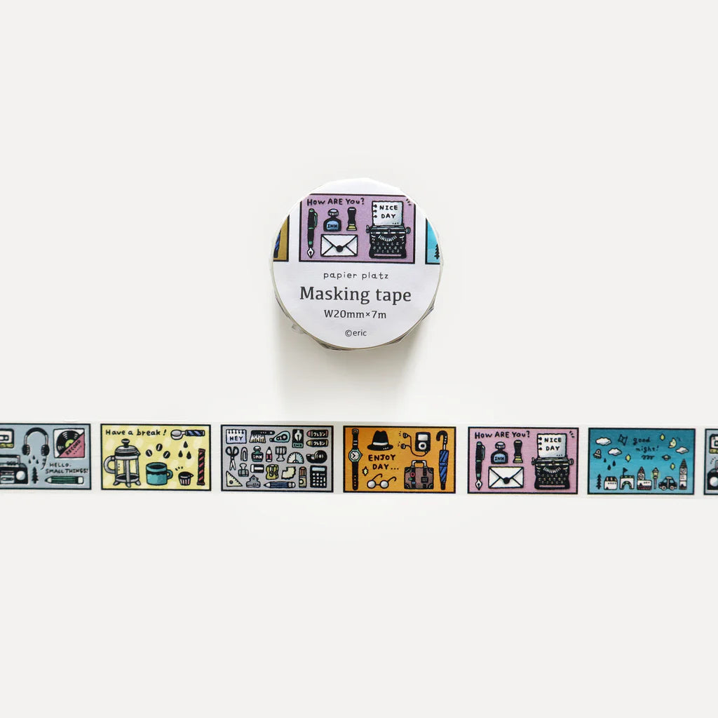 Papier Platz x Eric Small Things Washi Tape with colourful stationery, travel and coffee theme