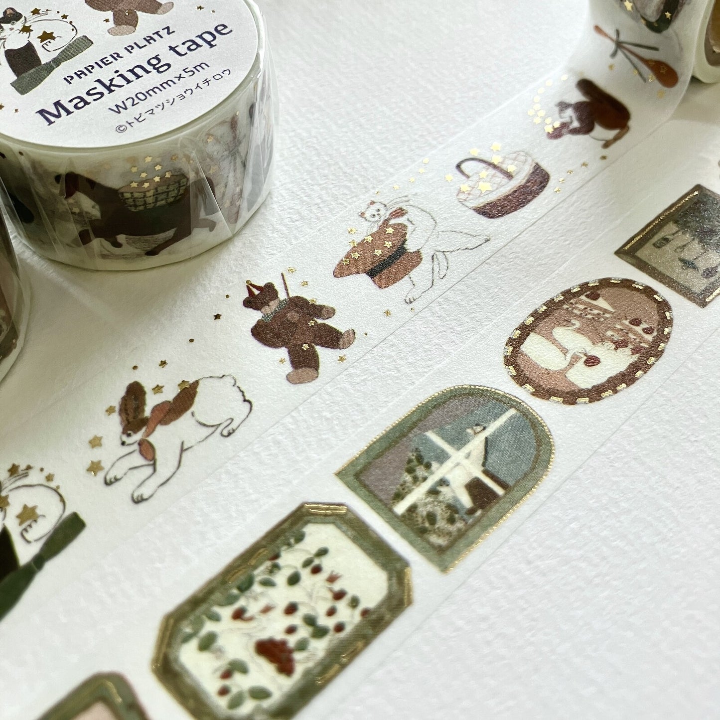 PapierPlatz x Shoichiro Tobimatsu Washi Tape with Stardust Animals and Frames with Gold Foil details