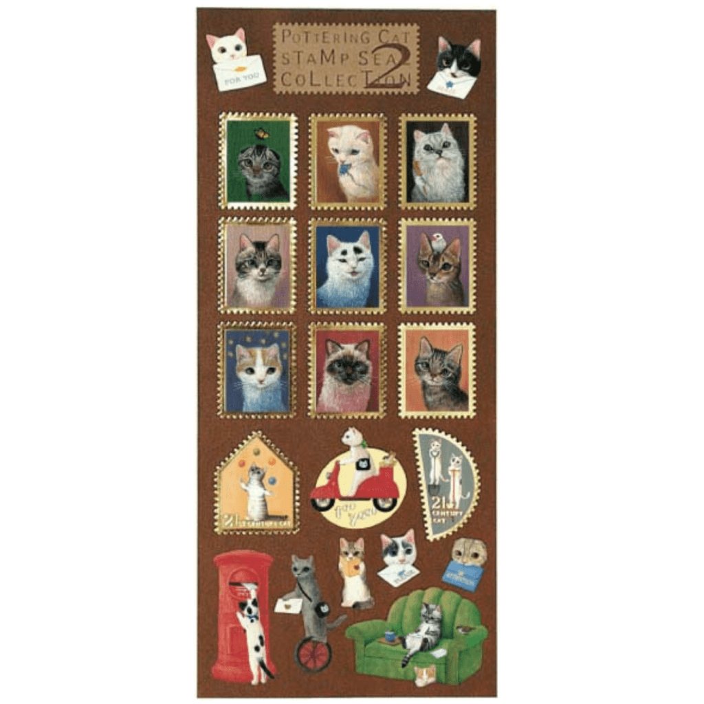 Pottering Cat Sticker Sheet - Stamp Style Set 2