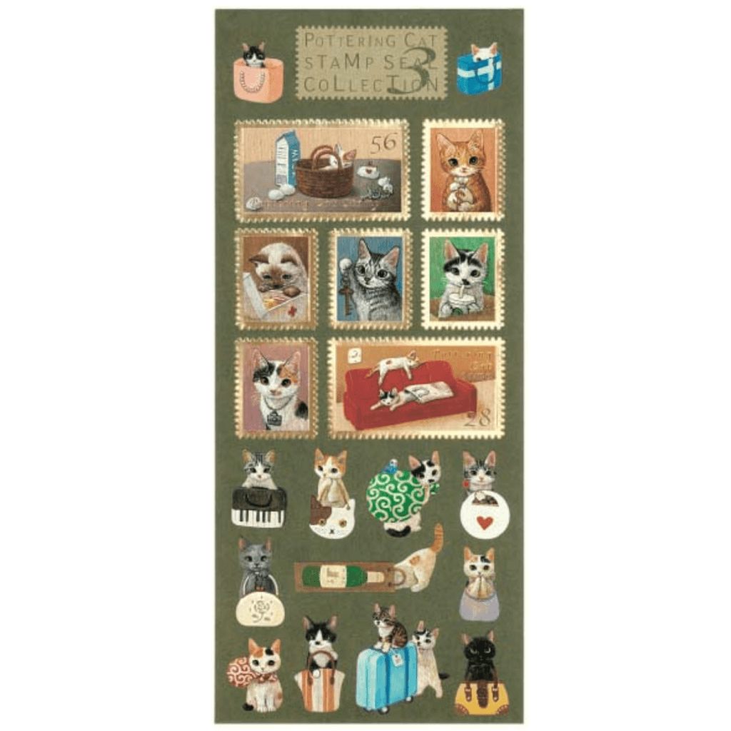 Pottering Cat Sticker Sheet - Stamp Style Set 3