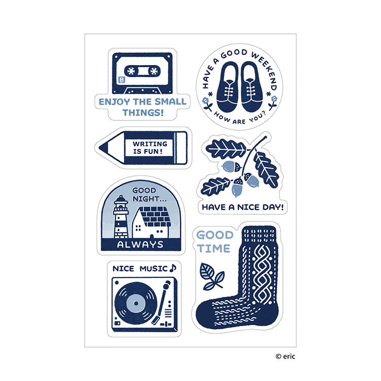 Sanby x Eric Small Things Multi-Sticker Sheet with stationery and hobby themes
