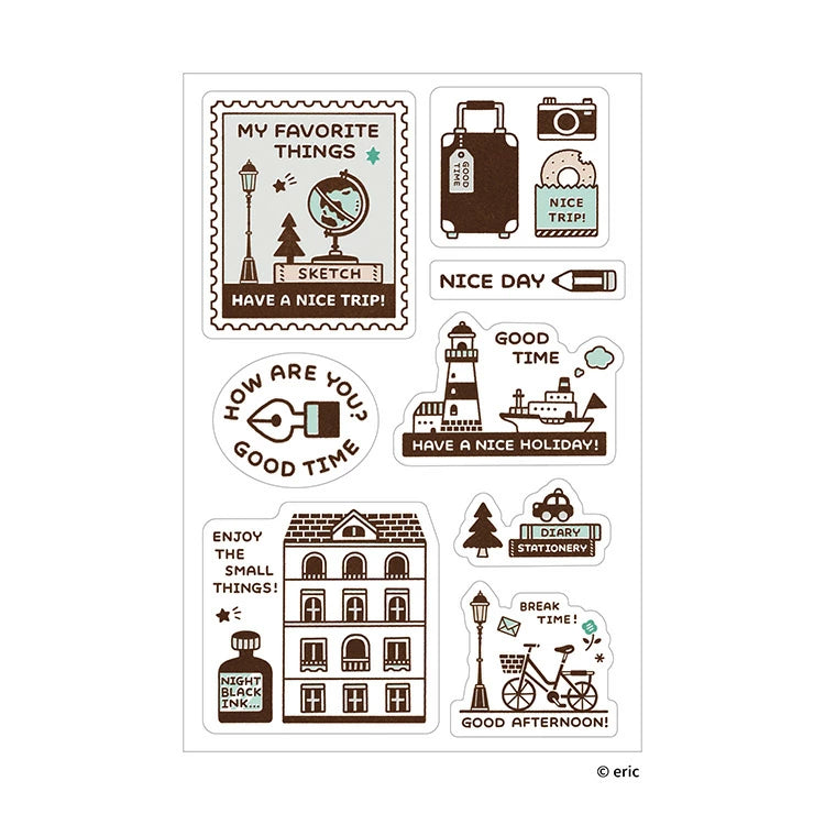 Sanby x Eric Small Things Multi-Sticker Sheet with a travel theme