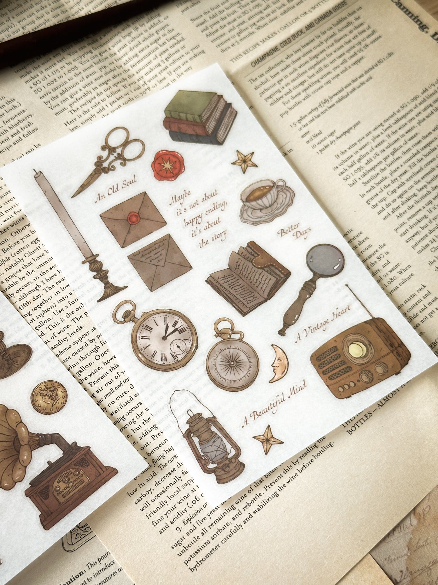 Sho Little Happiness Transfer Sticker Sheet - Vintage Objects